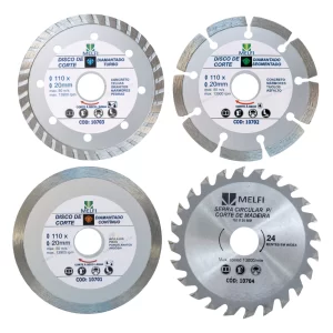 Kit Disco Diamantado e Serra Circular – 4 Peças (110mm x 20mm) | Melfi