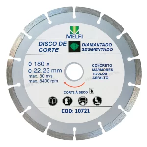 Disco Diamantado Segmentado 180mm x 22,23mm – Alta Performance para Corte Preciso