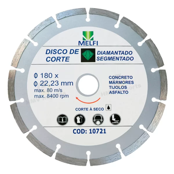 Disco Diamantado Segmentado 180mm x 22,23mm – Alta Performance para Corte Preciso
